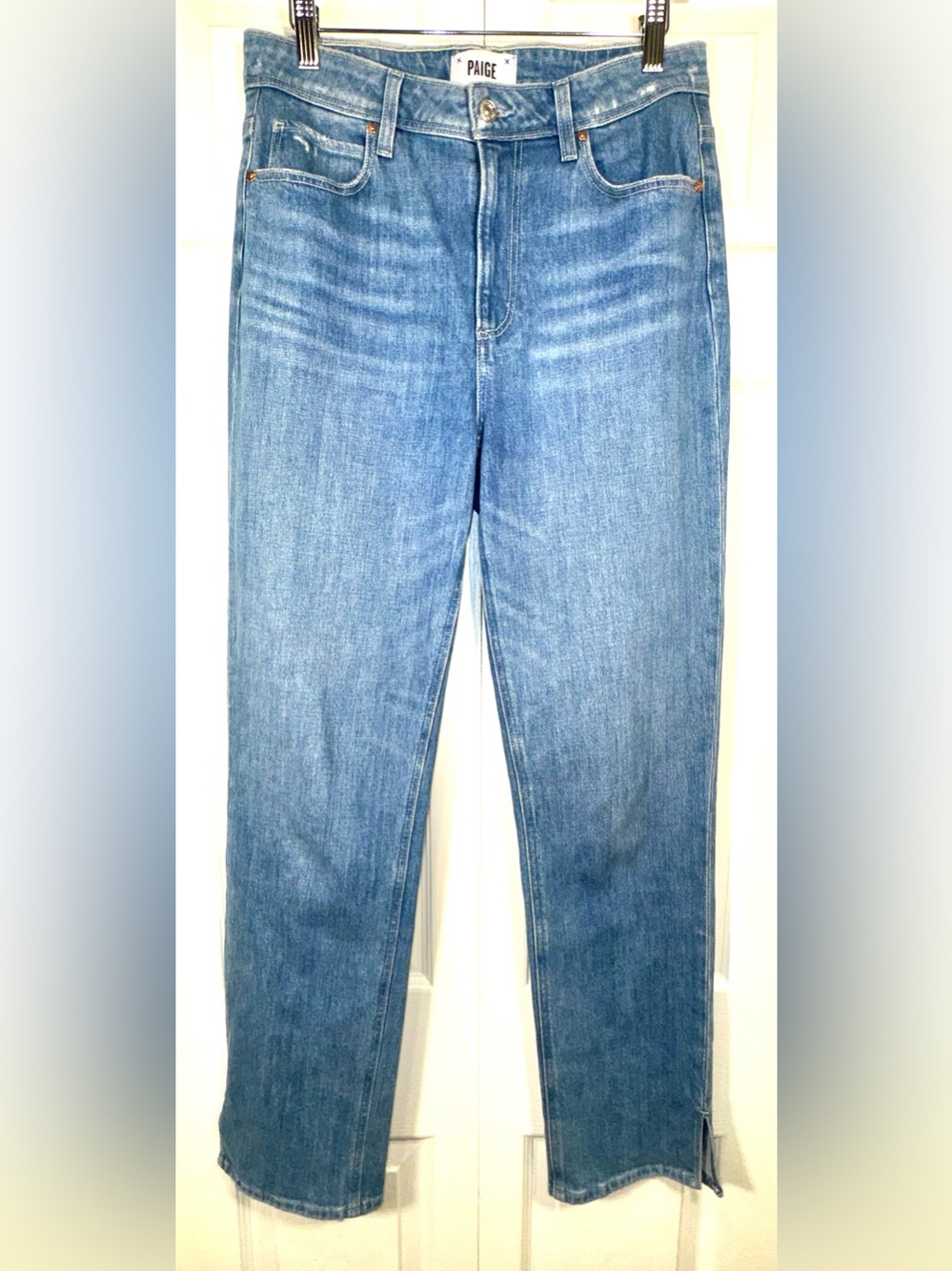 PAIGE Sarah Straight Shoreside Distressed Notched Hem Jeans 28